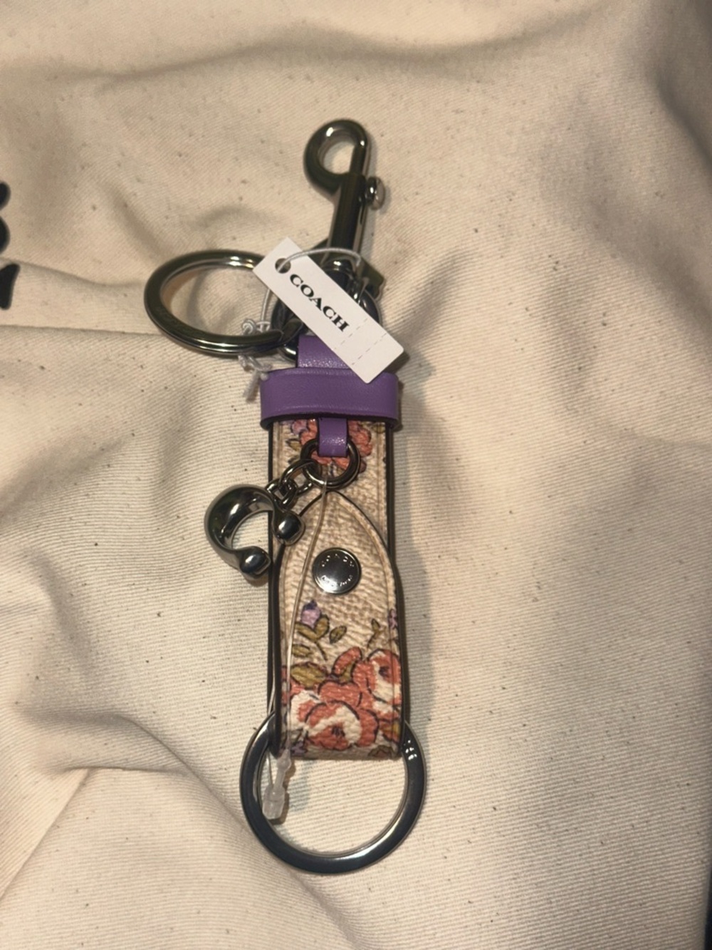 Coach Floral Leather Key Fob NWT